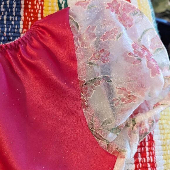 Vintage girls pink and floral print‎ dance gymnastic outfit leotard - Picture 2 of 6